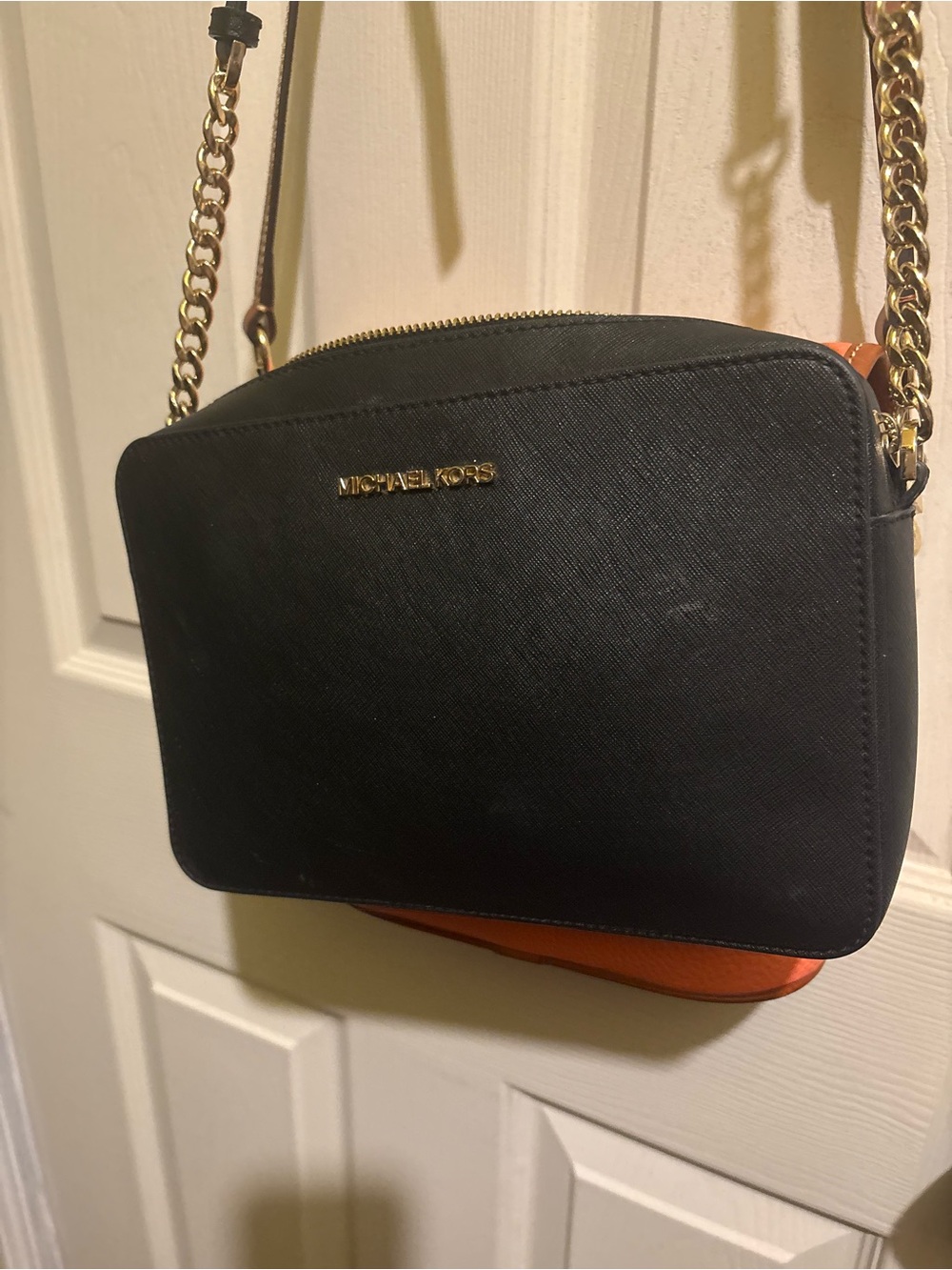 Michael Kors Black and Orange Saffiano Leather Crossbody